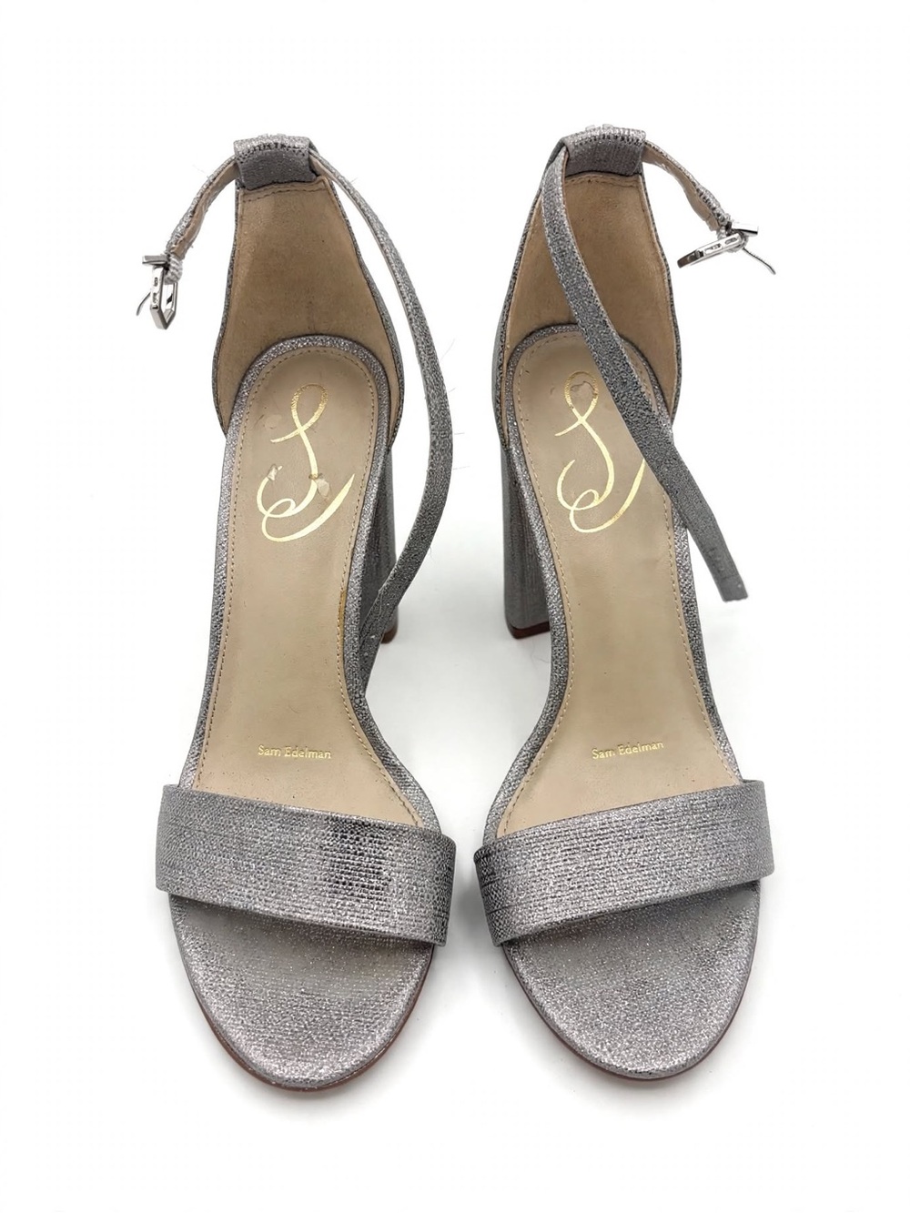 Sam Edelman Silver Ankle-Strap Block Heel Sandals